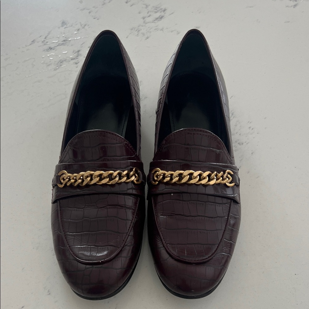 Marc Fisher Burgundy Loafers with Gold Chain